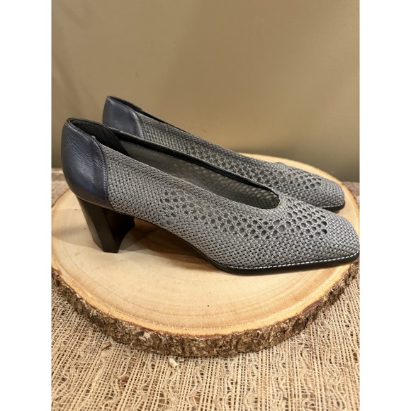 Stuart Weitzman Woven Mesh Point Block Heel Pumps Grey Silver Black Sz-8.5AA New - Picture 11 of 13